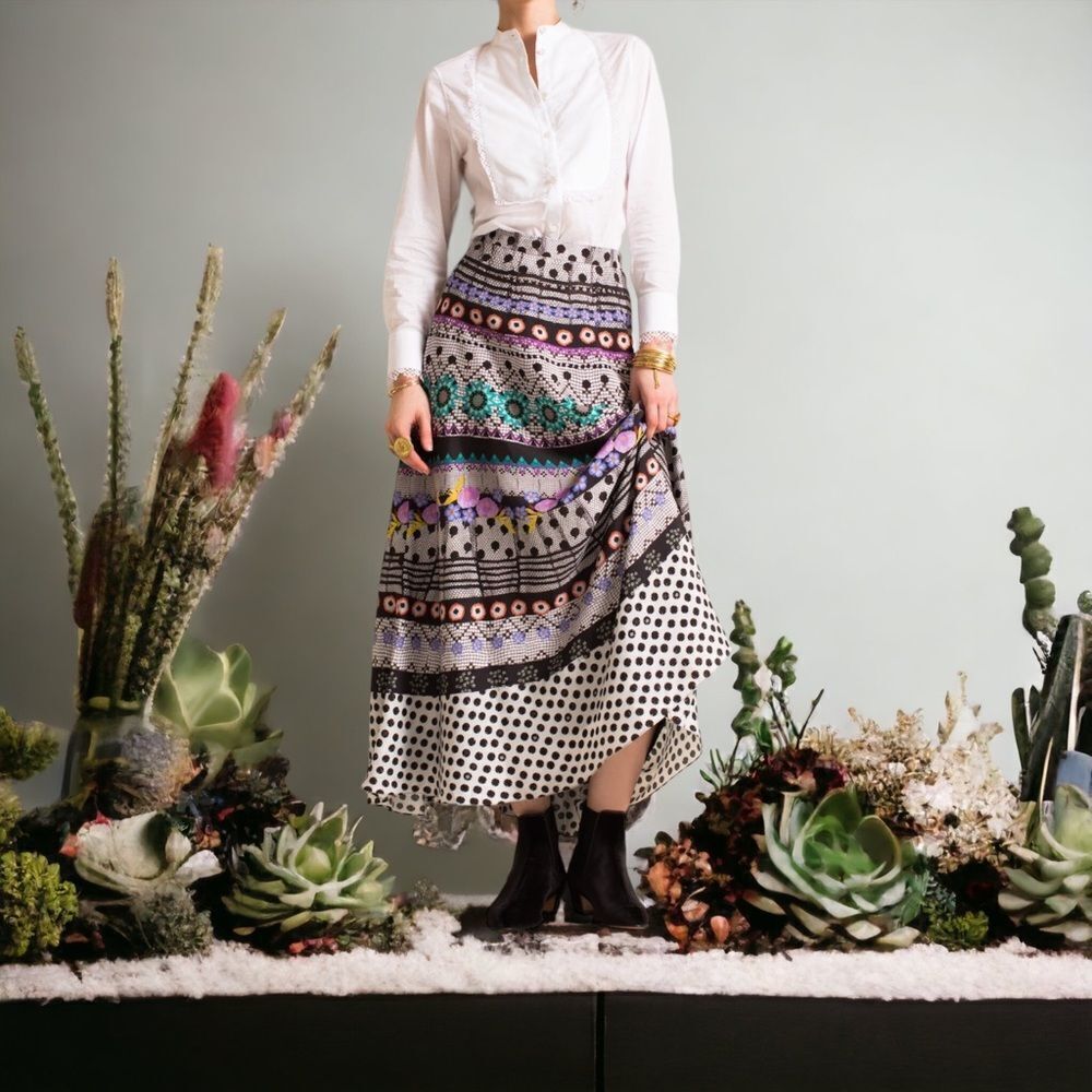 TEMPERLEY LONDON Floral Dot Matrix Print Maxi Skirt 10